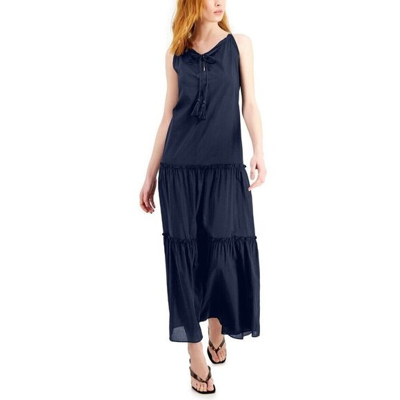 INC International Concepts Womens Large Tiered Halter Maxi Dress Indigo Sea $120 - Picture 1 of 7